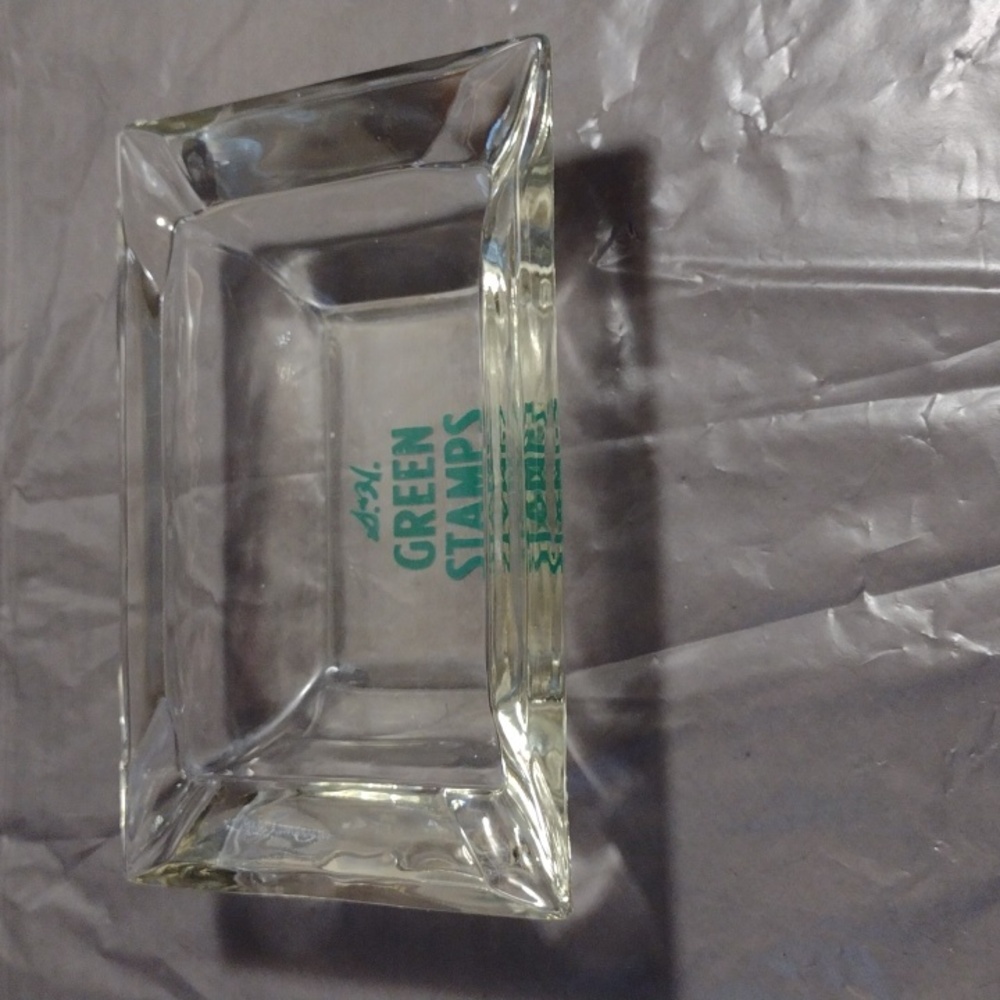 S&H Green Stamps Vintage Clear Glass Ashtray Tray MCM Advertising Tobaccocanna